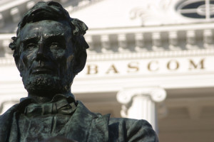 uw university of Wisconsin WI madison student union bascom hall lincoln statue abe abraham college staring building pillars official